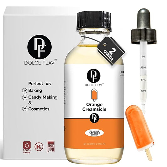Dolce Flav Orange Creamsicle Extract - 2 Ounce Oil-Soluble Multipurpose Flavoring Ideal for Candy Making, Baking, Lip Balm, and Ice Cream - Perfect Kitchen Gift for Holidays