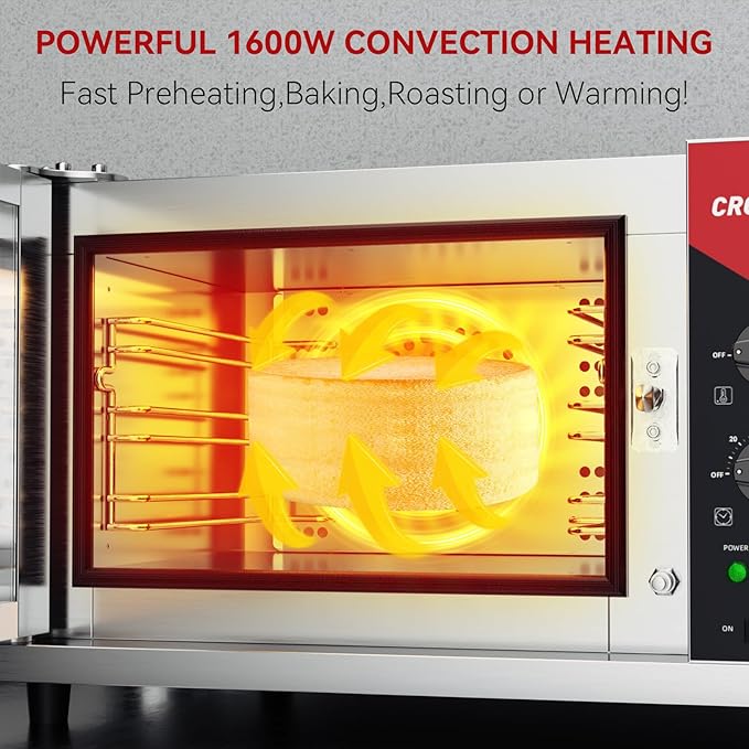 CROSSON 23L Quarter-Size Convection Oven,3-Tier Commercial Toaster oven w/Front Glass Door,3 set of Wire Racks,120 Minutes Timer and Interior Light, 120V/1600W Countertop Conventional Oven