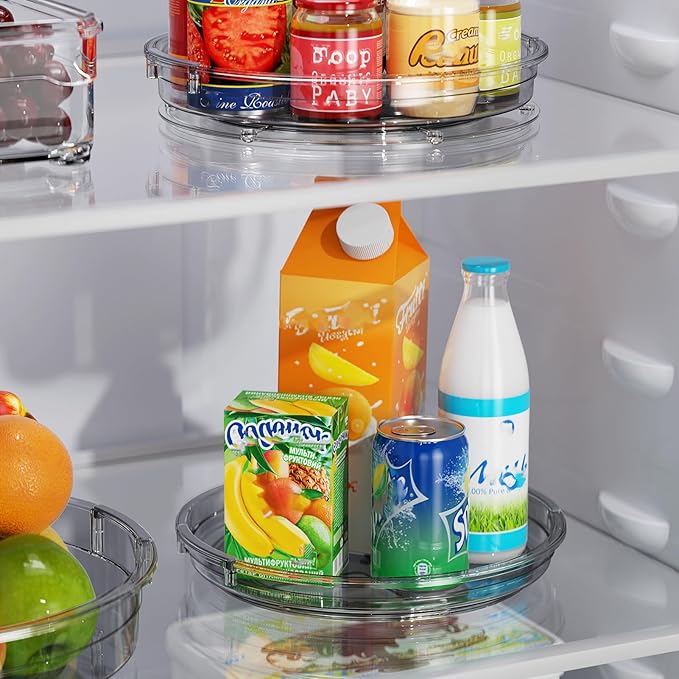 LAMU 2 Pack Lazy Susan Turntable Organizer for Cabinet, 10.6'' 9.25'' Condiment Organizer for Refrigerator, Kitchen Pantry, Medicine Cabinet Organizer, Spices Rack Organization, Bathroom, Grey