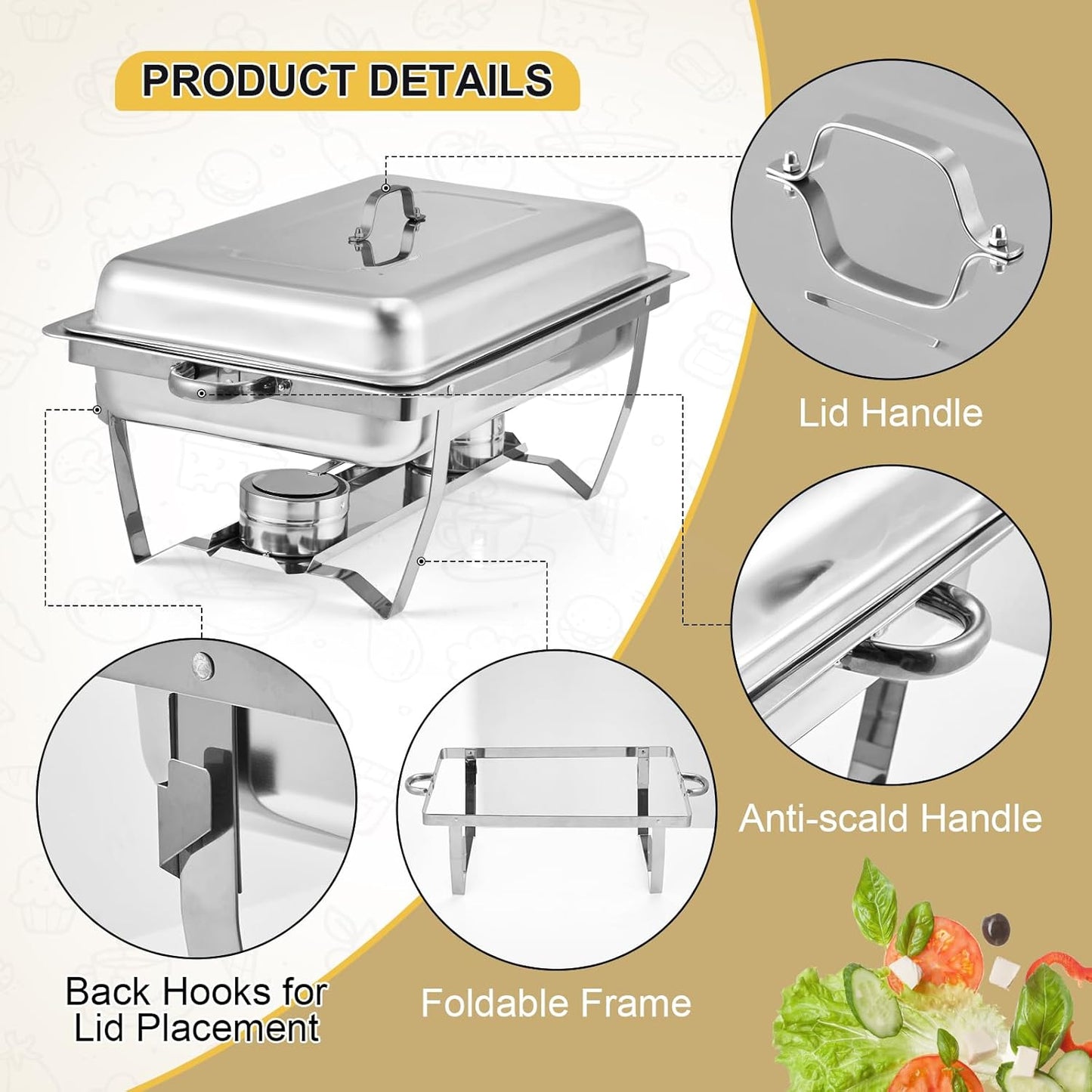 GarveeHome Chafing Dishes for Buffet 4 Pack, 8 Qt Stainless Steel Chafers and Buffet Warmers Sets With Lid, Rectangle Serving Food Warmer Catering Supplies Buffet Display for Parties, Silver