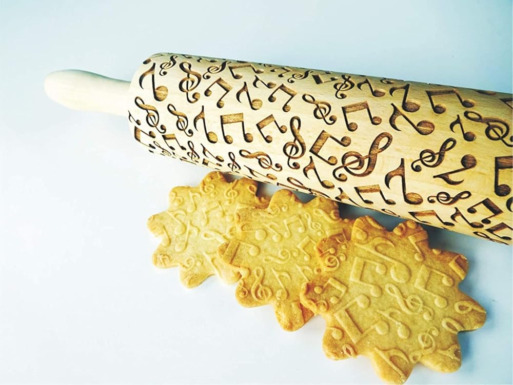 MELODY EMBOSSING ROLLING PIN with NOTES LASER ENGRAVED for EMBOSSED COOKIES GIFT FOR MUSICIAN