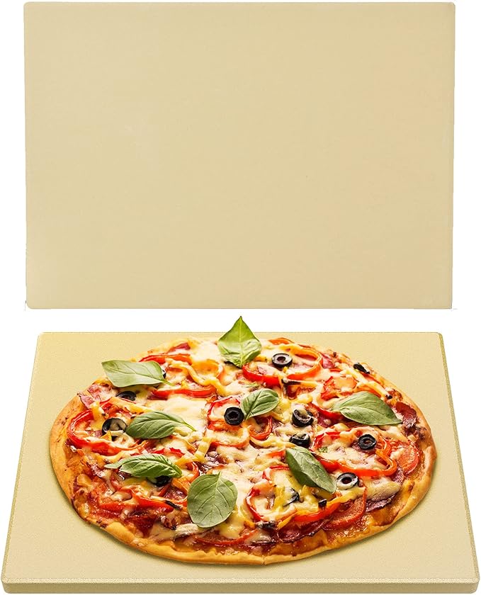Onlyfire Pizza Stone for BBQ Oven and Grill - 15 x 12 Inch Rectangular Baking Stone Thermal Shock Resistant - Heavy Duty Large Ceramic Pizza Pan for Best Crispy Crust Pizza Bread