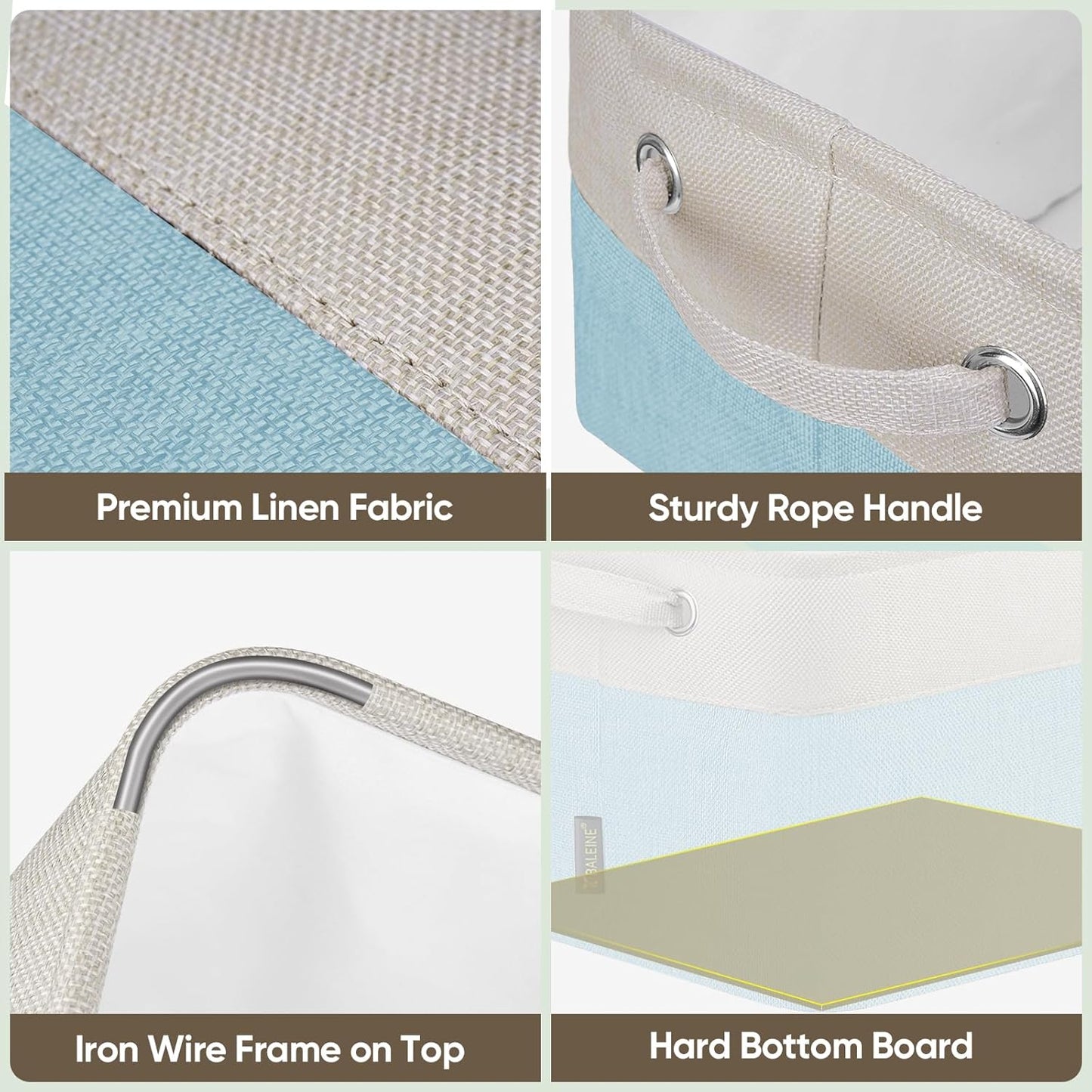 BALEINE 4 Pack Fabric Storage Bins for Shelves, Linen Storage Baskets for Organizing, Decorative Closet Bins for Clothes, Home (Skyblue, 15''x11''x9.5'')