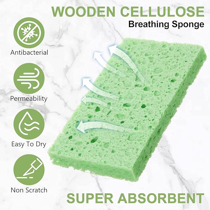 Zhengmy 100 Pieces Kitchen Sponge Bulk Natural Sponges for Dishes Compressed Wood Pulp Sponges Cleaning Sponge Without Scratching for Kitchen Bathroom, 3.9 x 2.4 x 0.12 Inch (Green)
