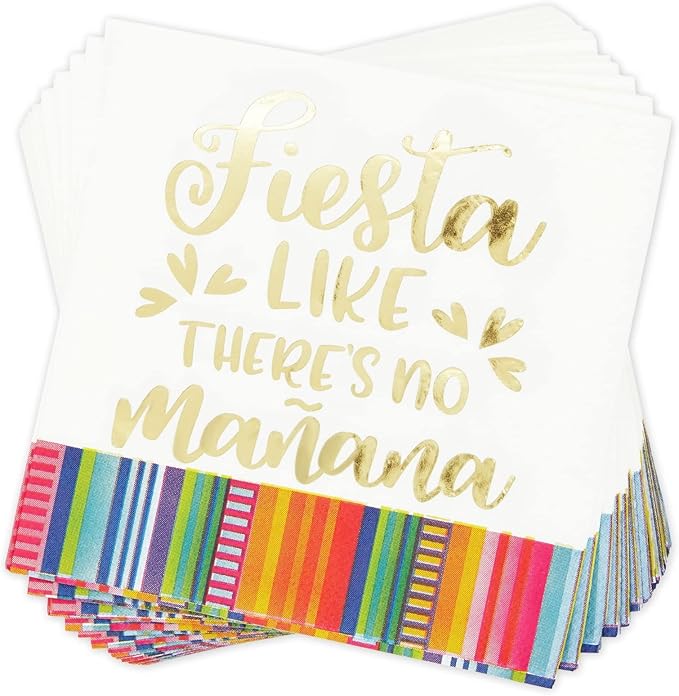 100 Pack Mexican Fiesta Napkins for Cinco de Mayo Party Supplies, Taco Fiesta Decorations in 4 Designs (5x5 In)