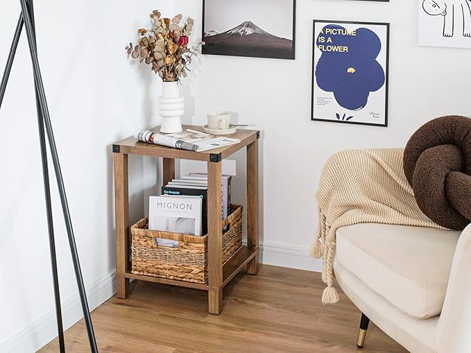 StorageWorks Large Rectangular Wicker Basket, Water Hyacinth and Seagrass Storage Basket with Built-in Handles, 1 Pack