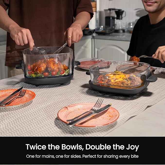 Kismile 5-in-1 Portable Glass Air Fryer, 2.6QT & 4.7QT Dual Glass Containers with Lids, 85% Less Oil, Compact Smart Air Fryer Oven for Deep Roast, Crisp, Keep Warm – Freezer & Dishwasher Safe