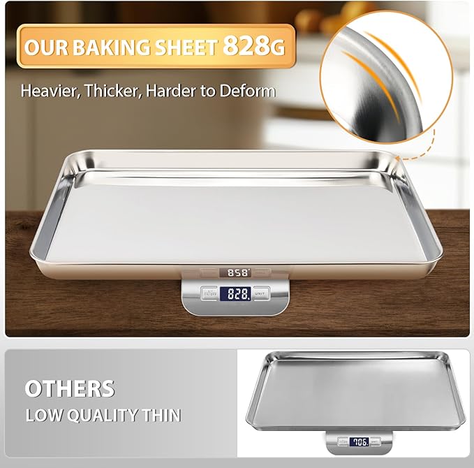 Stainless Steel Cookie Sheets, Baking Sheet Pan Set of 3, Non Stick and Heavy Duty and Easy Clean, 9/12/16 Inch