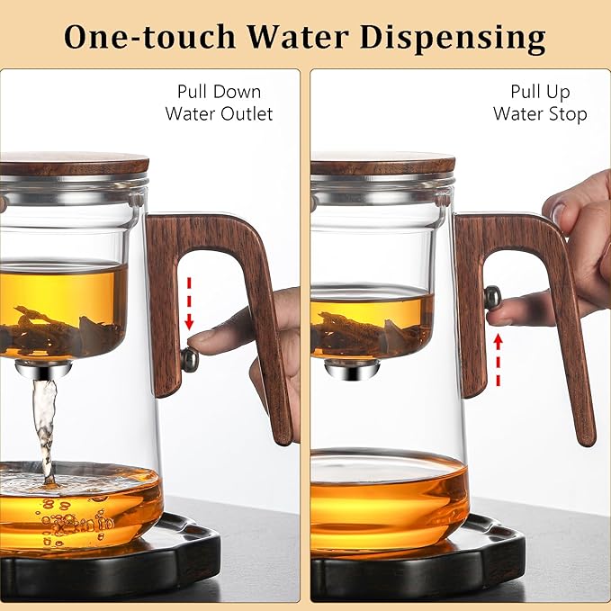 Enchanti Tea Pot - 800 ml/27.1 oz Magic Witchcraft Enchanted Glass Teapot with Strainer, Wooden Handle, Magnetic Water Separation Design, for Loose Leaf, Flower & Herbal Teas