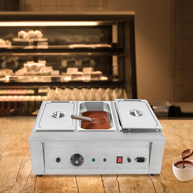 8.82 Lbs 3 Tanks Chocolate Tempering Machine 300W 110V Electric Chocolate Melting Pot with TEMP Control 32℉~176℉ Stainless Steel Commercial Chocolate Melter Food Warmer for Melting and Heating