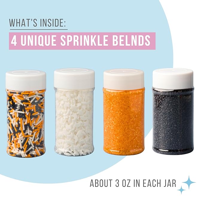 Sweets Indeed Sprinkles, 4 Pack, Edible Sprinkle Mix, Perfect for Cake Decorations, Baking, Ice Cream, Cookies, Cupcake Topper (Natural Halloween)