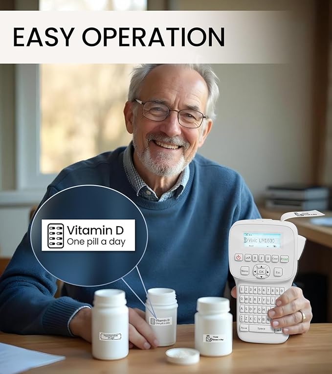 Label Maker Machine with-Tape, Handheld Rechargeable Label Maker with Keyboard, Simple Portable Labeler Machine with Backlit Screen, Labeling Machine for School Home Storage Office Organizing