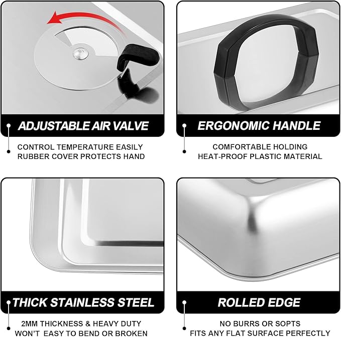 13 x 9.75Inch Cheese Melting Domes, HaSteeL Rectangular Basting Steam Cover with Adjustable Vent, Heavy Duty Stainless Steel Grill Lid for Flat Top Griddle Outdoor & Indoor, Dishwasher Safe(2-Pack)