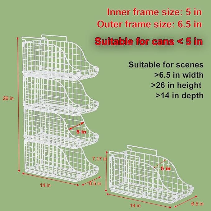 Can Storage Organizer Pantry, Stackable Kitchen Canned Food Holder With Handles, Can Organizer For Pantry Countertop Cabinet, Beverage Drink Pop Soda Can Dispenser Patent Pending (White, 4 Pack)