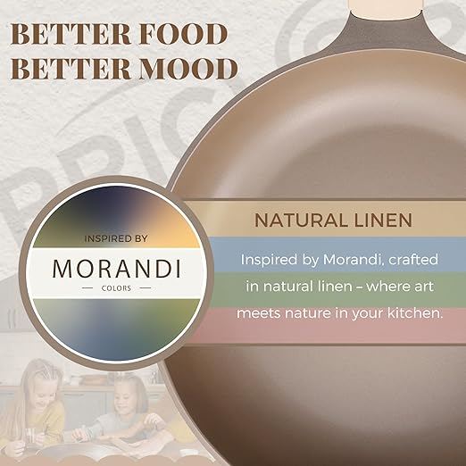 Nonstick Frying Pan, 8/10/12 Inch Stain/Scratch/Crack Proof Chef Pan, Healthy Skillet, PFOA Free Omelet Pan, Dishwasher & Oven Safe, Induction Compatible (8-Inch, Natural Linen)