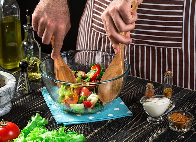 Salad Servers Salad Hands Set, Wood Salad Tongs, 10.2in Salad Spoon Fork and 7.1in Salad Hands Set, Salad Server Set for Mixing, Tossing and Cooking (Salad Server Salad Hand Set)