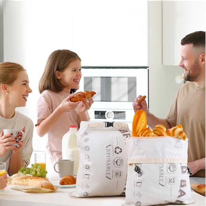 Reusable Bread Bags for Homemade Bread,Cotton Bags with Food Grade TPU Liner Extend Freshness, Large Capacity Cloth Bag for Travel Friendly,Washable,Refrigerable, Gift for Bakers (Set of 2)