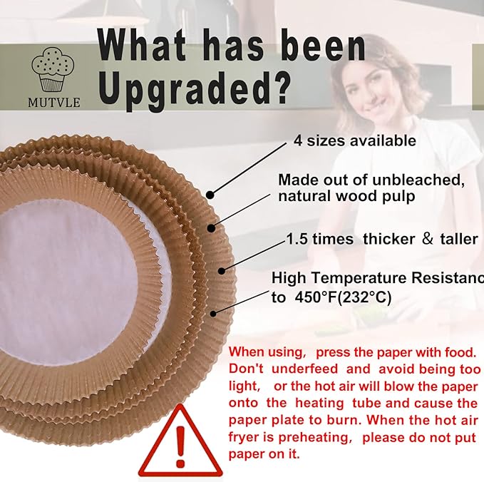 Air Fryer Liners Disposable for Ninja, 4 qt Air Fryer Liners, 200Pcs Liners for Ninja AirFryer, Air Fryer Paper Liners Disposable Round 8 inch, Circle Parchment Liners, Papel Para Air Fryer