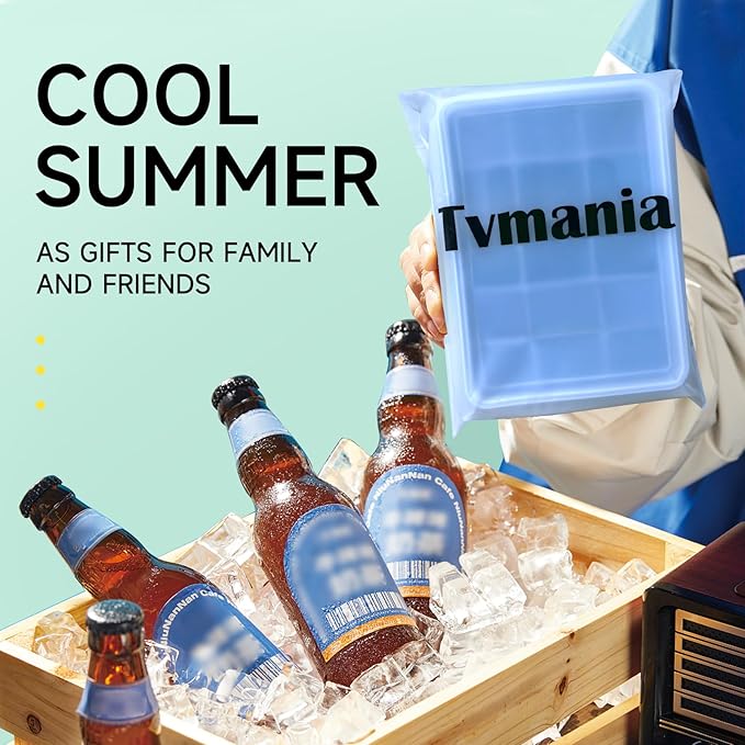 Ice Cube Trays Set of 2, Easy Release 15 Flexible Silicone Ice Cube Molds with Removable Lid Reusable Freezer Ice Trays Stackable for Whiskey, Baby Food, BPA Free (BLUE)