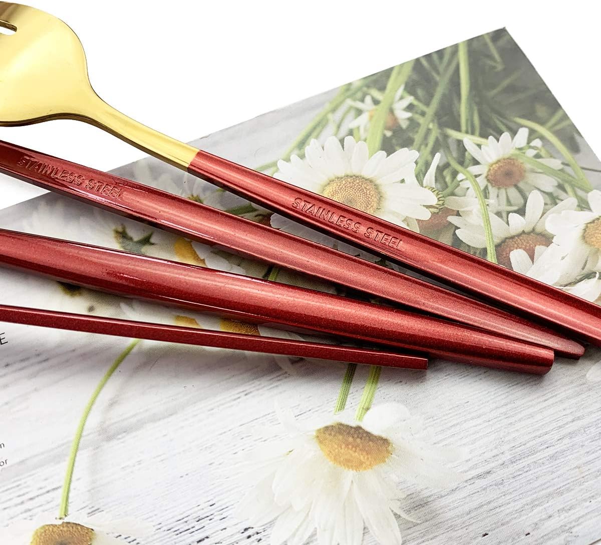 Red Gold Silverware Set, JASHII 20-Piece Stainless Steel Satin Finish Flatware Set, Kitchen Utensil Set, Mirror Polished Tableware Cutlery Set for Home and Restaurant, Dishwasher Safe