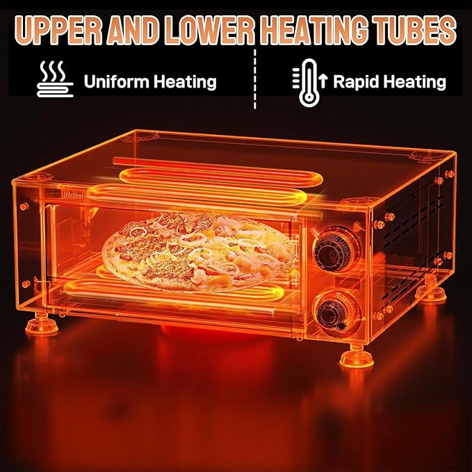 ROVSUN Electric Pizza Oven, 110V 1100W Stainless Steel Pizza Baker with Auto Shut-off, Handle, Removable Crumb Tray, Countertop Pizza Maker for Kitchen Commercial Home-Silver