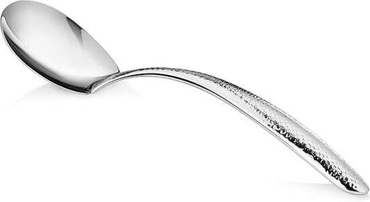 New Star Foodservice Mars Collection, Stainless Steel, 18/8 Hammered Hollow Handle Serving Spoon, 12.8-Inch
