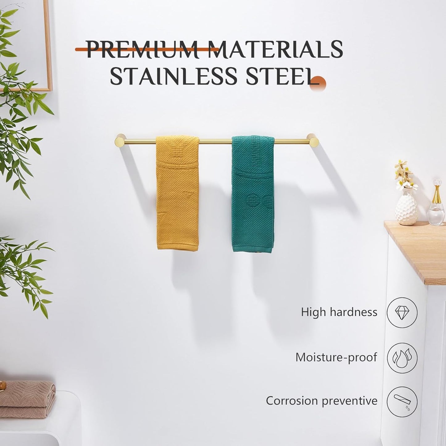 KOKOSIRI Bathroom Towel Bar 20'' Hand Towel Holder Rack for Lavatory and Bathroom Hardware Wall Mounted Brushed Gold Stainless Steel, B4007BG-L20