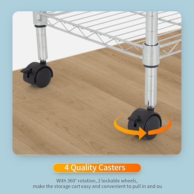 FDW 3 Tier Wire Shelving Metal Storage Shelves 23L x 13W x 32H Layer Storage Shelves with Wheels for Kitchen Garage Small Places,Chrome