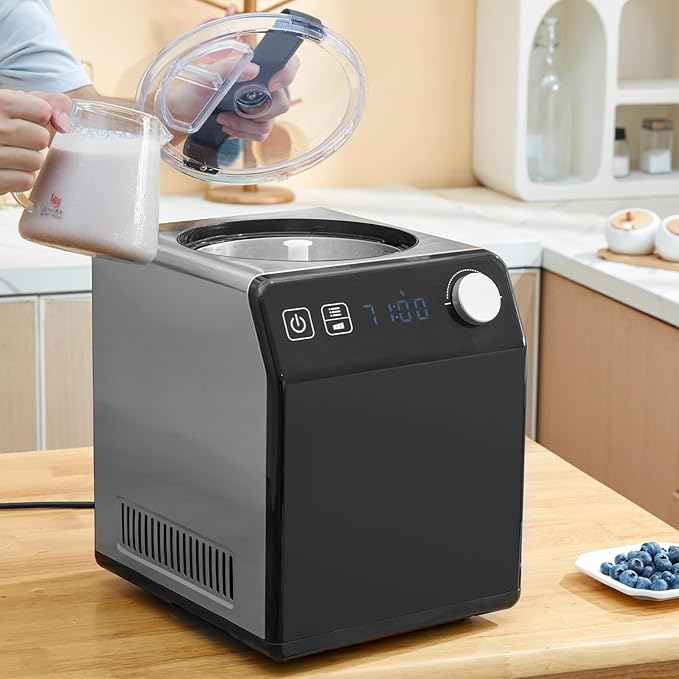 VEVOR Upright Automatic Ice Cream Maker with Built-in Compressor, 2 Quart No Pre-freezing Fruit Yogurt Machine, Stainless Steel Electric Sorbet Maker, 4 Modes Gelato Maker with Digital Display & Timer