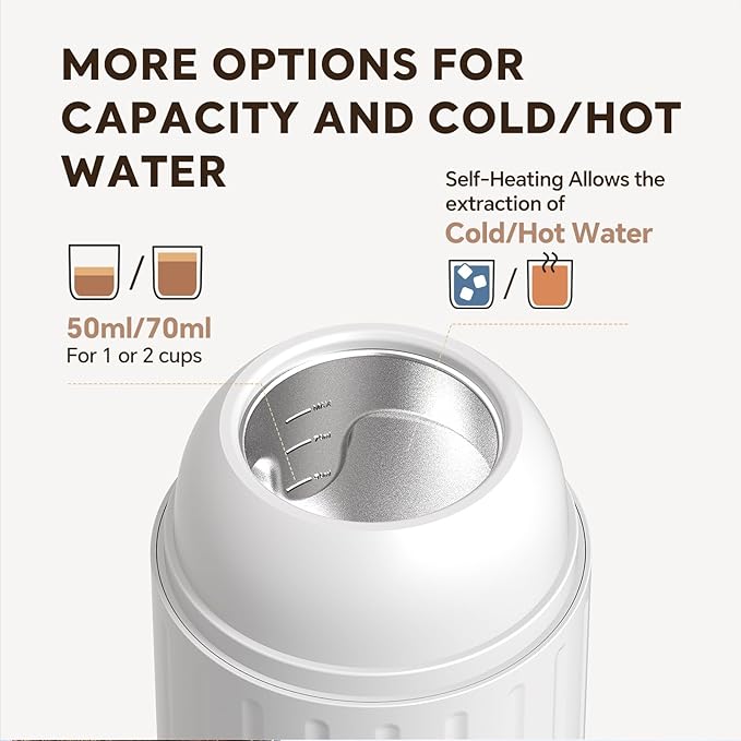 Rich Crema Portable Electric Espresso Coffee Maker, Fast self-heating 2 IN 1 Extraction System Espresso Machine, Support Ground Coffee and NS capsule, for Travel、Car、Hiking、Climbing（White）