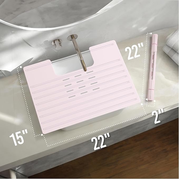 Bathroom Sink Cover for Counter Space, Heat Resistant Silicone Mat & Makeup Mat for Your Beauty Routine, Small Bathroom Space Saver Sink Cover for Makeup (Rose Pink, 22 x 2 x 2 Inches)