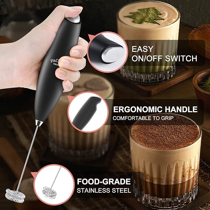 Powerful Milk Frother with Double Whisk, Handheld Electric Foam Maker, Hand Mixer Wand, Portable Mini Blender Foamer Stirrer for Coffee, Latte, Matcha,Hot Chocolate