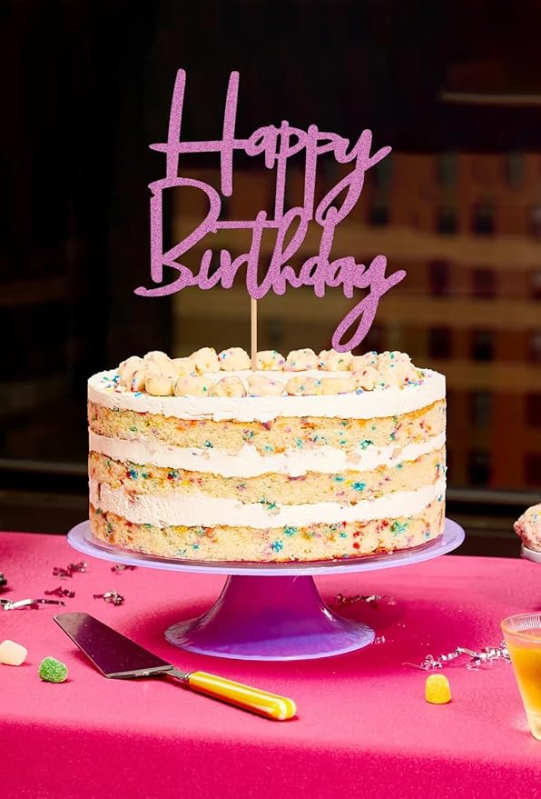 Happy Birthday Cake Topper - Glitter Purple Birthday Cake Top Decorations (Purple)