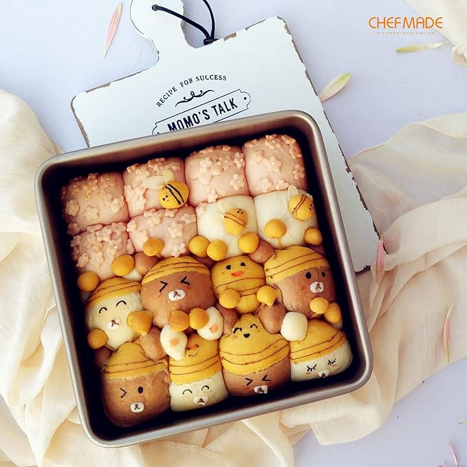 CHEFMADE Square Cake Pan, 8-Inch Deep Dish with Removable Loose Bottom Non-Stick Square Bakeware for Oven Baking (Champagne Gold)