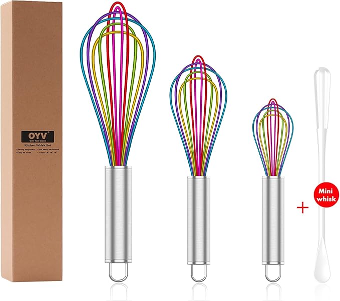 Silicone Whisk,Professional Whisks For Cooking Non Scratch,Stainless Steel & Silicone Wisk,Plastic Rubber Whisk Tool For Nonstick Cookware,Silicon Wisks Set of 3,Rainbow,for Blending,Colorful.