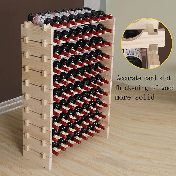 Wine Rack Cabinet Wooden Freestanding for Floor Stackable Storage Wine Bottle Holder (80 Bottles) (JJ)