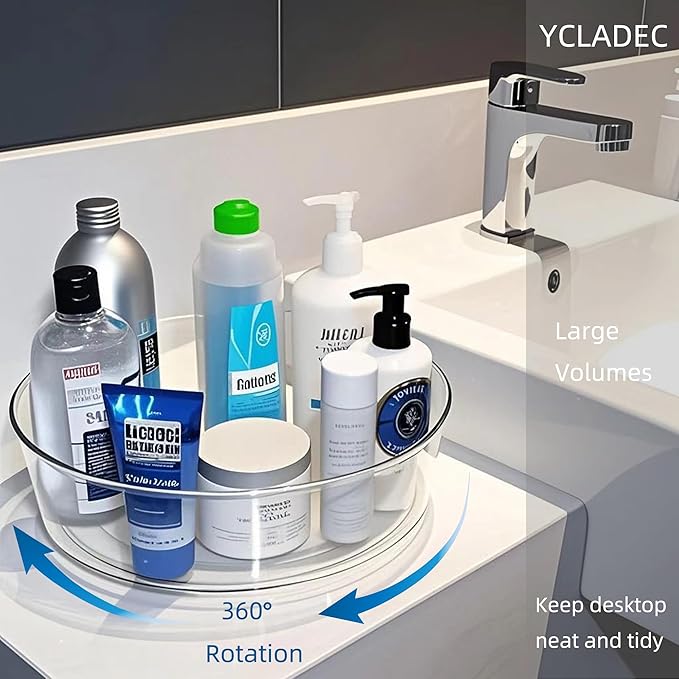 2 Pack Lazy Susan 11.5" Inch Turntable Organizer Organization Storage Container Bins Spice Rack Cabinet Rotating Condiment for Pantry Countertop Kitchen Vanity Bathroom Jewelry Holder Clear