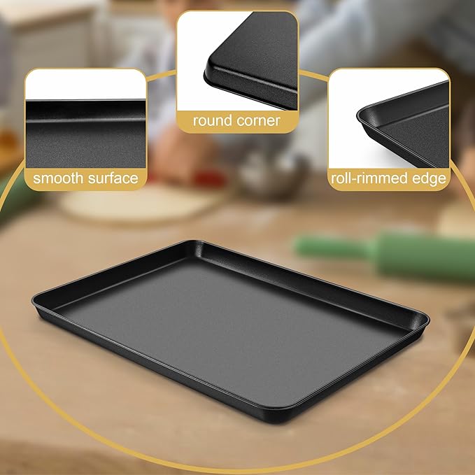 E-far 12.3x9.5x1 Inch Cookie Sheet for Baking, Nonstick Metal Oven Tray Pan for Cookies Jellyroll Cake, Nontoxic Rectangle Carbon Steel Baking Pan for Toaster Oven, Warp Resistant & Easy Clean