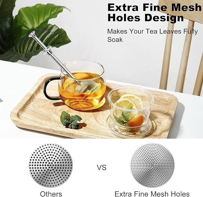 Numola Long Handle Tea Ball Stainless Steel with Drip Trays, 4Pcs Premium Tea Infuser Filter for Loose Leaf Tea, Reusable Fine Mesh Tea Interval Diffuser Strainer for Cup and Teapot