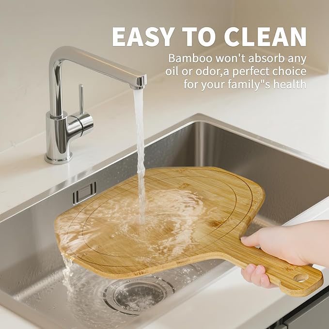 Luvan Pizza Peel,12in Natural Bamboo Wooden Pizza Paddle Spatula Pizza Peel Board Cutting Board for Oven,Baking Homemade Bread