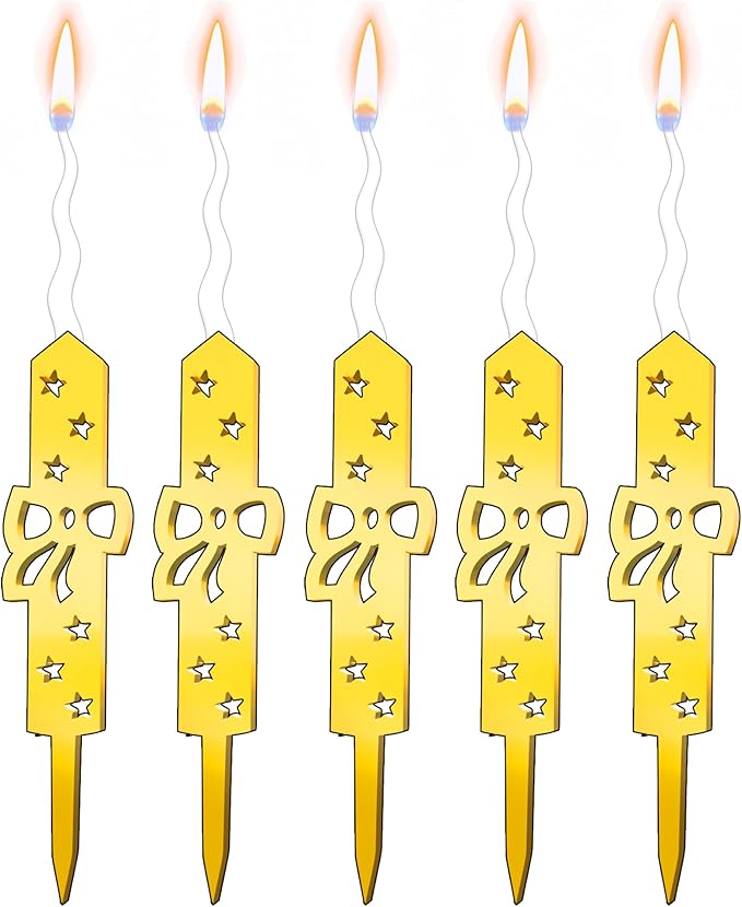 Set of 5 Reusable Gold Romantic Cake Candle - Luxury Cake Topper Candle for Birthdays, Weddings & Anniversaries - Reusable Food Safe Acrylic, Shiny Mirror Finish - Happy Birthday Cake Topper Decor