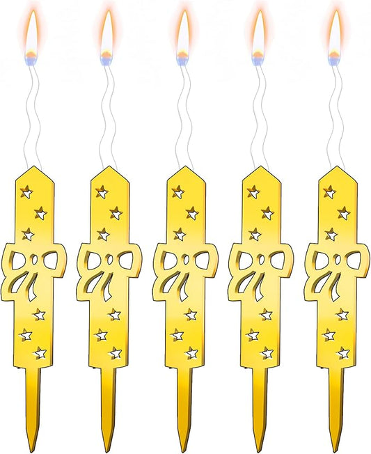 Set of 5 Reusable Gold Romantic Cake Candle - Luxury Cake Topper Candle for Birthdays, Weddings & Anniversaries - Reusable Food Safe Acrylic, Shiny Mirror Finish - Happy Birthday Cake Topper Decor