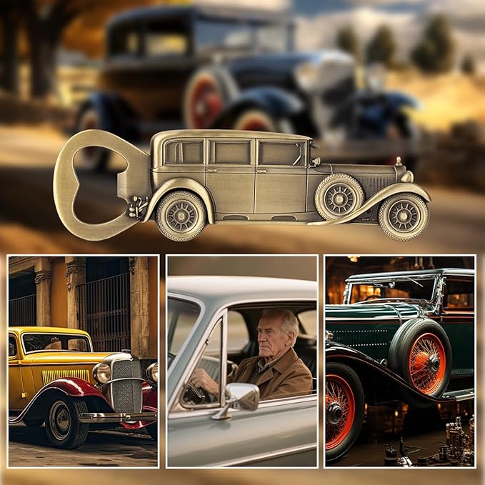 LKKCHER Car Bottle Opener, Classic Car Gifts for Men Him, Birthday Fathers Day Christmas Gifts for Men Dad Grandpa, Vintage Beer Accessories, Bronze with Gift Bag