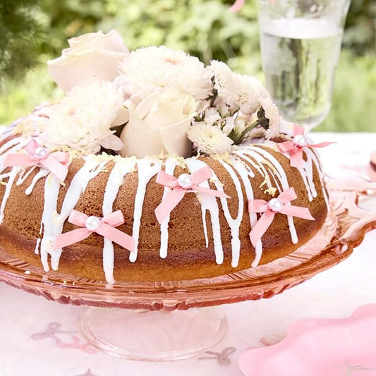 xo, Fetti Mini Pink Bow + Pearl Cake Toppers | 12 pcs | Bachelorette Party Decoration, Birthday Candle Accessory, Engagement Dessert Decor, Bridal Food Supplies