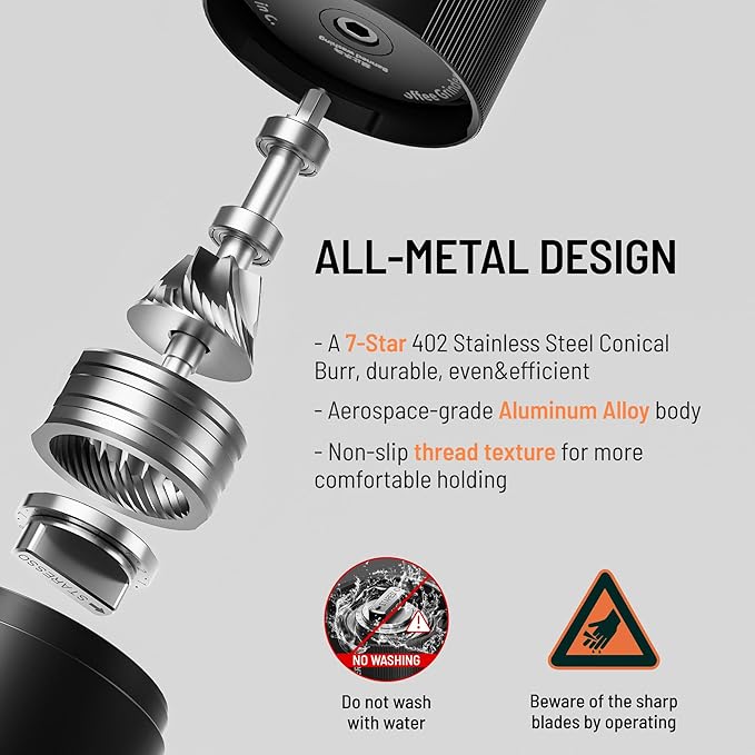 STARESSO Discovery Ⅱ PLUS Portable Electric Coffee Grinder - Low Noise, USB Rechargeable, Adjustable Grind Settings, Easy Cleaning for Espresso, French Press, Pour-Over, Cold Brew