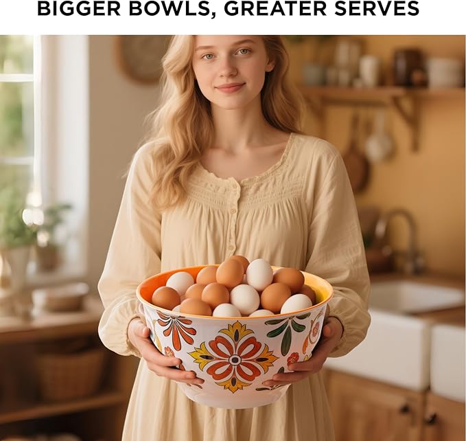 TP Large Mixing Bowl Set with Lids, Melamine Nesting Bowls Set for Pasta Baking Salad Mixing, Set of 3, Aztec Bloom