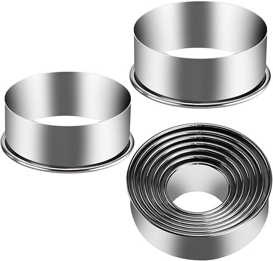 9 Pieces Stainless Steel Cookie Cutter Set Biscuit Plain Edge Round Cutters Metal Ring Baking Molds