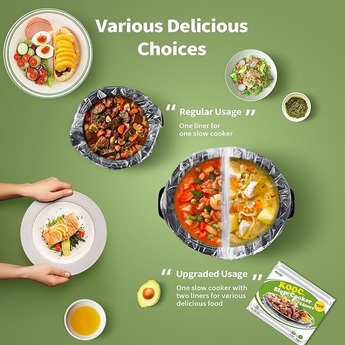 KOOC Slow Cooker Liners 13"x21" 30 Count Disposable Plastic Bags Pot Liners Cooking Bags Fit 3 qt to 8.5 qt Pot BPA Free