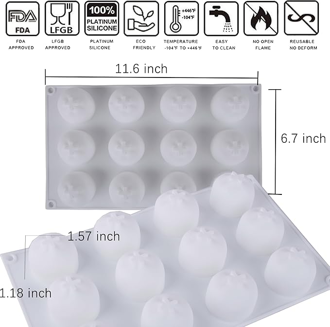 OCPO KITCHEN Orange Silicone Mold for Baking Mousse Cake, Candy, Chocolate, French Fruit Dessert, Pastry, Cupcake, Ice Cream, Pudding, Cake Decoration Mold, 3D Orange Shape (12-Cavity)