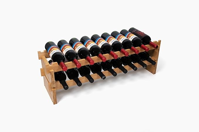 Stackable Bamboo Wine Rack for 72 Bottle, 8-Tier and Sturdy, Free Standing, Modular Wine Storage, Wine Bottle Storage for Cellar, Kitchen and Dining Room (18 Bottle)